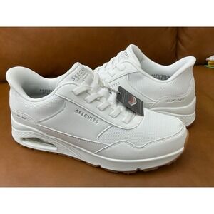 Skechers Slip-ins Uno Banksia Mens 9 White New Hands Free Air Cushion Sneakers